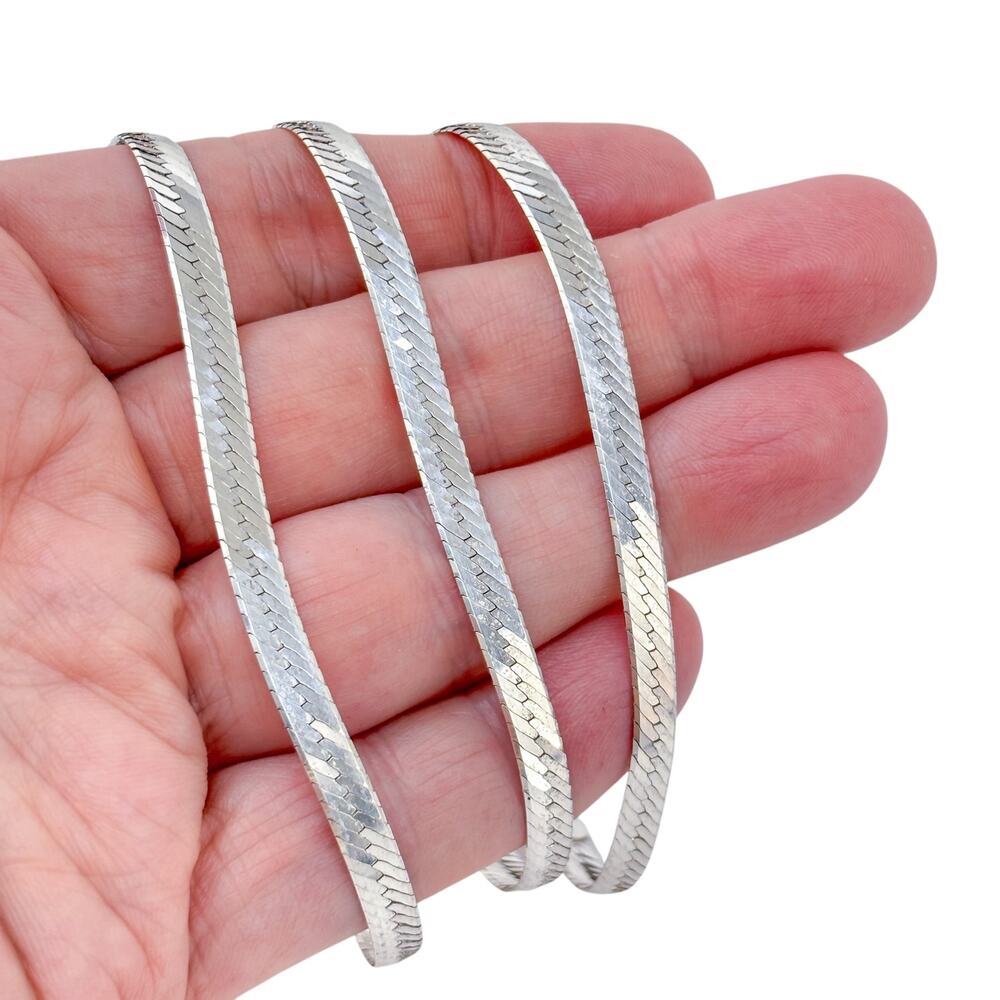 Vintage Italy Sterling Silver 925 Wide Herringbone Chain Necklace 24"